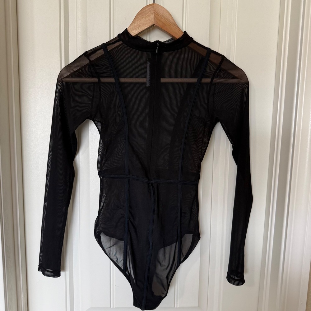 Naked Wardrobe Bodysuit Women Small Black Exc. Sheer Mesh Mock Neck Paneling - Picture 3 of 6